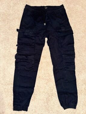 Boohoo Mens Black Cargo Joggers with Drawstring